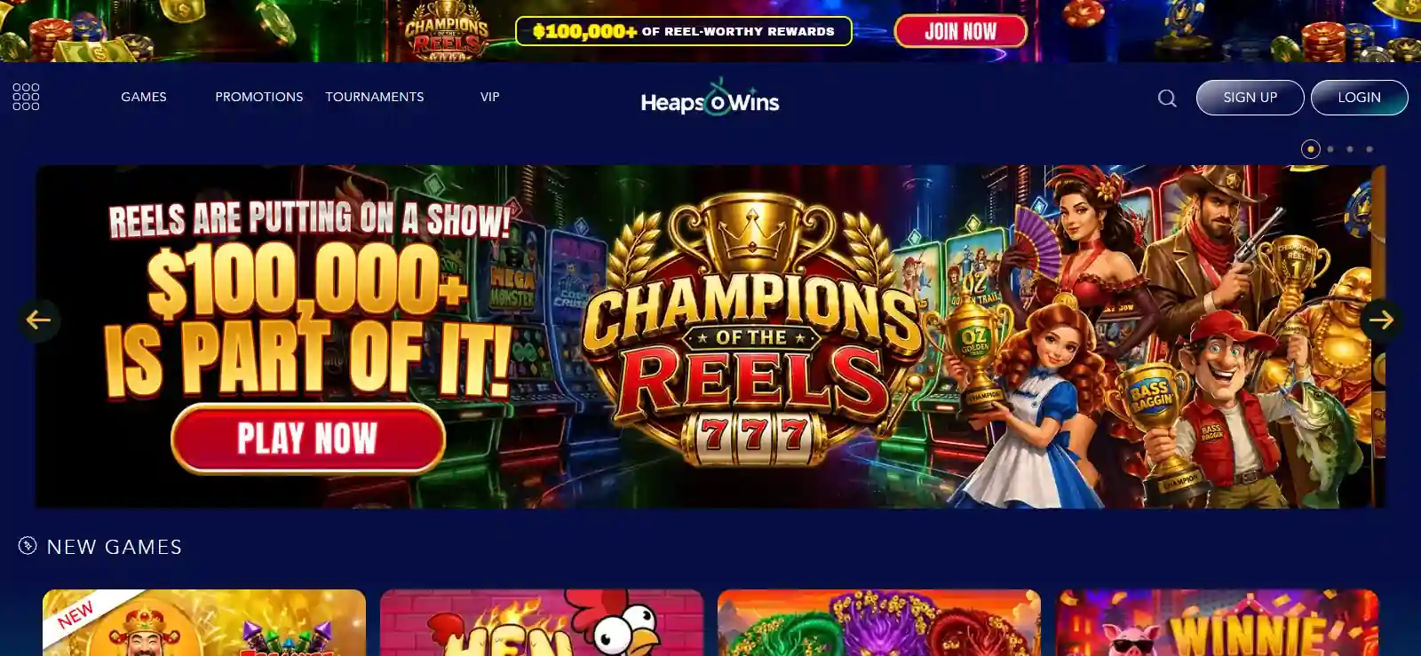 Heaps O Wins casino homepage and current branding
